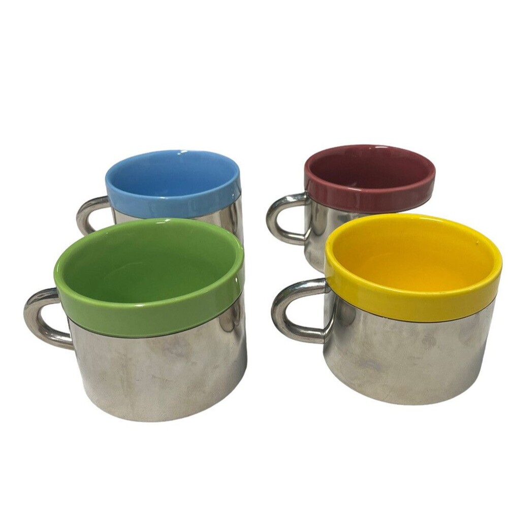 Stainless Steel Coffee Mug Cup Ceramic Lined Set Of Four.